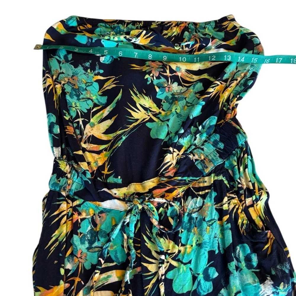 Mudd Women’s Blue & Teal Green Tropical Floral Strapless Jumpsuit Romper Sz XS - Picture 10 of 16